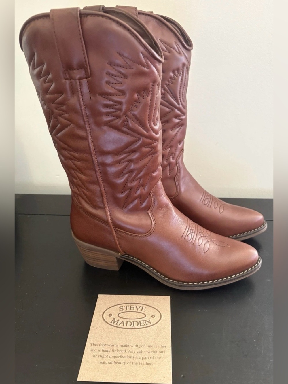 Steve Madden Hayward Brown Leather Western Boots Women’s Size 7 Brand New In Box
